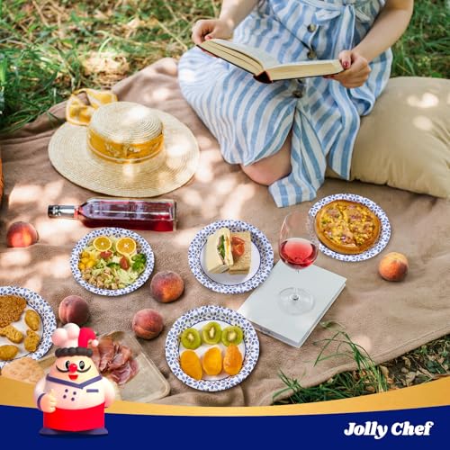 Image of JOLLY CHEF 7 inch Disposable Paper Plates 150 Count, Soak Proof, Cut Proof, Heavy Duty Paper Plates Ideal for Everyday Use