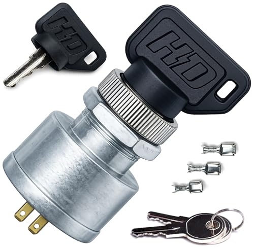 HD Switch E-Z-GO Starter Ignition Key Switch w/Umbrella Key for EZ-GO Electric Golf Cart OEM # 17421G1 17421-G1 17134G1 17134-G1 w/ 2 Prongs - 2 OEM Upgrade Keys & 2 Standard Keys Free Terminals
