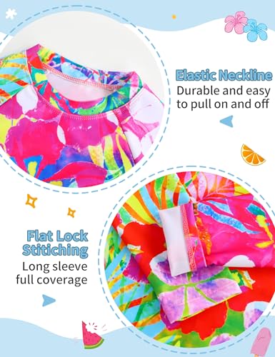 Image of TENVDA Girls Swimsuit Long Sleeve Rash Guard Sets UPF 50+ Two Piece Bathing Suits Size 3-12 Years