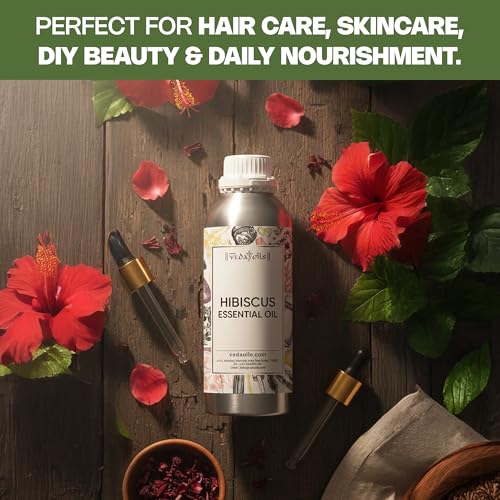 Image of VedaOils Hibiscus Essential Oil for Hair Growth 100ml | Pure Hibiscus Hair Oil for Strong, Shiny and Healthy Hair | Scalp Care & Hair Nourishment