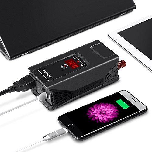 POTEK 500W Power Inverter DC 12 V to 110V AC Car Converter with Digital Display Dual AC Outlets and Dual USB Charging Ports for Tablets, Laptop and Smartphones