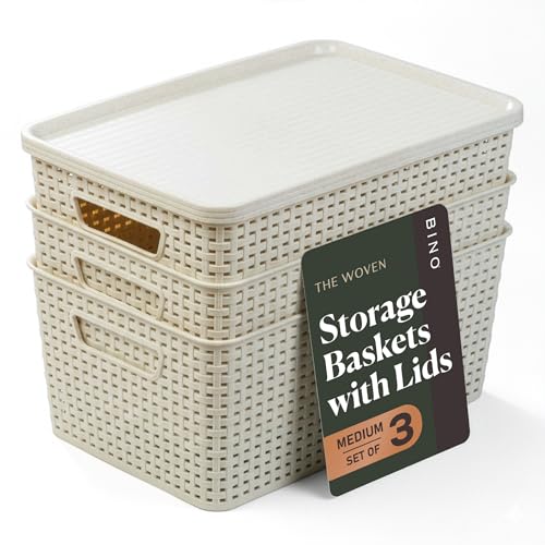BINO | Plastic Storage Baskets with Lids, 15.5 Liter -