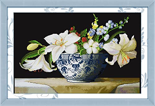 Point de croix pré-imprimé Belle fleur kit de broderie débutant 40x50cm