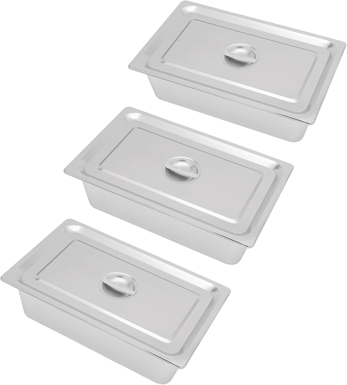 3 Pack Hotel Pan Steam Table Pan Stainless Steel Pans with Lids,Restaurant Pans Stainless Steel Trays for Food,Multi-Function Commercial Cookwares,Stainless Steel Container,21 * 13 * 6in