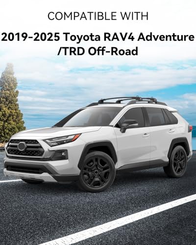 Image of 330Lbs Roof Rack Cross Bars Compatible with Toyota RAV4 Adventure /TRD Off-Road 2019-2025, Heavy Duty Aluminum Roof Rails Top-Mount Crossbars Rooftop Luggage Racks Cargo Carrier