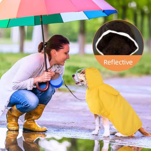 Image of Qpets Dog Rain Coat, Monsoon-Proof Waterproof Design with Clear Wide Brim Hood, Reflective Rim & Adjustable Elastic Leg /Belly Straps, Lightweight Anti-Wind Coat for Large Breeds, Outdoor Hikes (XL)