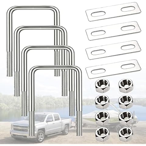 4" W x 7.08“ L Stainless Steel Square Bend U Bolts with Nuts and Frame Plate for Automobiles Trailer, Ski Boat, or Sailboat Trailer Square U-Bolt （M10 x 100mm x180mm） Cover