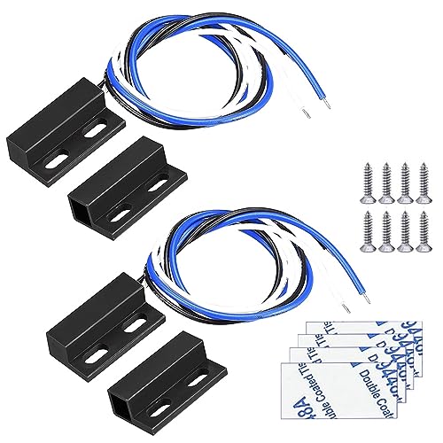 Gebildet 2juegos Cableado de Interruptor Magnético Negro NO/NC Sensor de Puerta Empotrado Ventana Oculta Contacto Interruptor de lengüeta para Control de Acceso Reemplazo del Sistema de Alarma