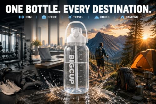 Image of AQUAFIT 2600ml Large Water Bottle with Straw & Handle, 2.6L Motivational Sports Water Bottle with Time & ML Markings, Leakproof Gym Water Bottle for Men & Women, Fitness, Travel & Outdoor