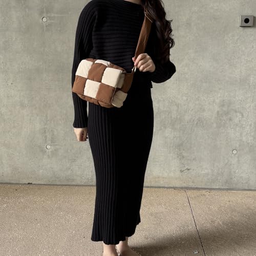 Image of Shoulder Bag Lightweight Puffer Tote Crossbody Bag Handwoven for Women | waterproof nylon, durable, soft padded texture, versatile for travel, work, weekend, everyday, adjustable strap