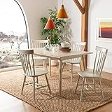 SAFAVIEH Home Collection Parker Farmhouse Off-White Spindle Windsor Solid Wood Dining Chair Set of 4
