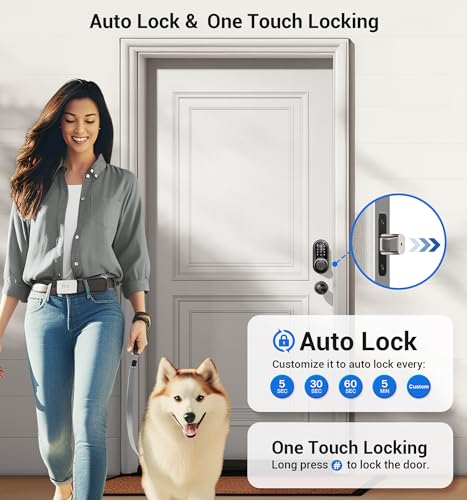 Veise RZ07C Smart Locks for Front Door, 2 Knob Handle Set, Fingerprint Keyless Entry, App Control Biometric Lock, Electronic Digital Touchscreen Keypad Deadbolt, Easy Install, Auto Lock, Matte Black — view 3