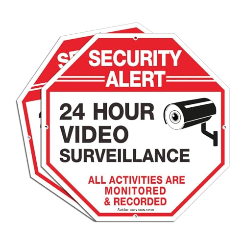 Faittoo Video Surveillance All Activities Are Monitored Sign - 2 Pack,30 x 30 cm Rust Free .040 Aluminum Reflective, UV Protected, Waterproof, Weatherproof and Fade Resistant, 4 Pre-drilled Holes.