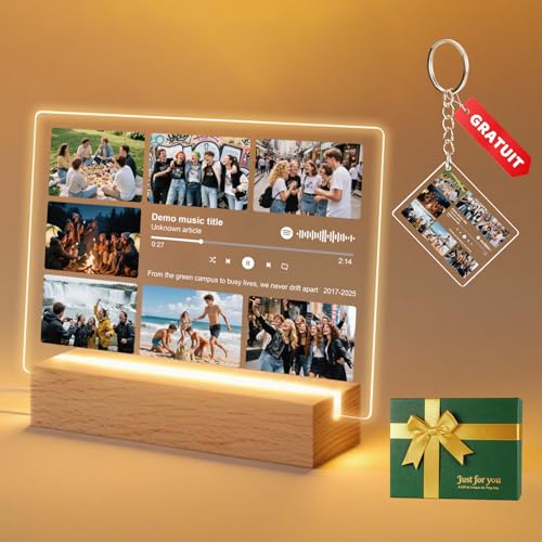 kunyutech Cadeau Femme Personnalisé - Cadre Photo Acrylique Personnalisé avec Photo & Texte & Code Spotify, Plaque Transparente Élégante pour Anniversaire, Mariage, Couple, Amie, Maman