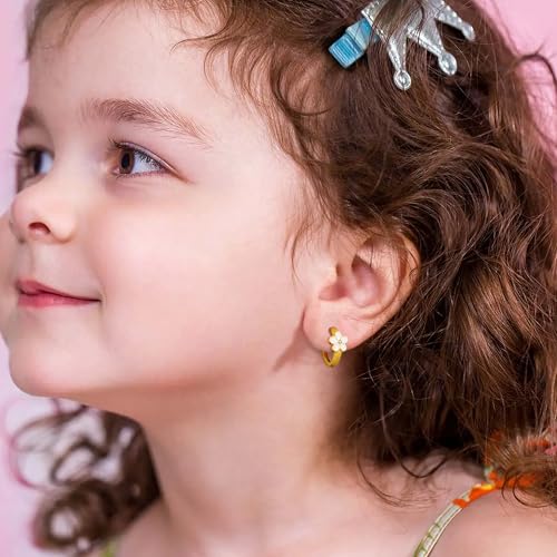 MILACOLATO 925 Sterling Silver Flower Hoop Earrings Toddler 18K Gold Plated Small Huggie Hoop Earrings Hypoallergenic Daisy Hoop Earring for Women Valentines Mother's Day Birthday Gifts2