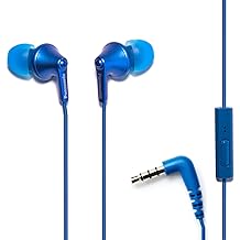Panasonic ErgoFit Wired Earbuds with Microphone, 3.5mm Jack Headphones with Mic and Call Controller, Ergonomic Custom-Fit Earpieces S/M/L, for Phones and Laptops - RP-TCM125-AA Metallic Blue