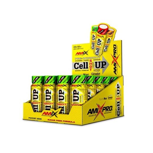 Amix - Cellup Shot - Suplemento Alimenticio - Contiene Cafeína - Aumenta la Fuerza y Congestión Muscular - Fórmula Pre-Entrenamiento - Nutrición Deportiva - Sabor a Energy - 20 Viales de 60 ml