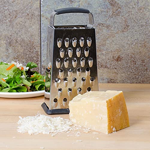 Image of TableCraft SG203BH, Cash & Carry Back Of The House Box Grater, Small 6 inch Size, 4-Sided Tapered Design, Anti-Slip Base, Dishwasher Safe, Stainless Steel, Ideal for Shredding Veggies and Grating Cheese