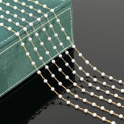UMAOKANG 4mm Artificial Pearl Chain for Jewelry Making 16.4 Feet Gold Plated Stainless Steel Chains on Spool Craft Chain Roll by UMAOKANG - Used condition - Image 4