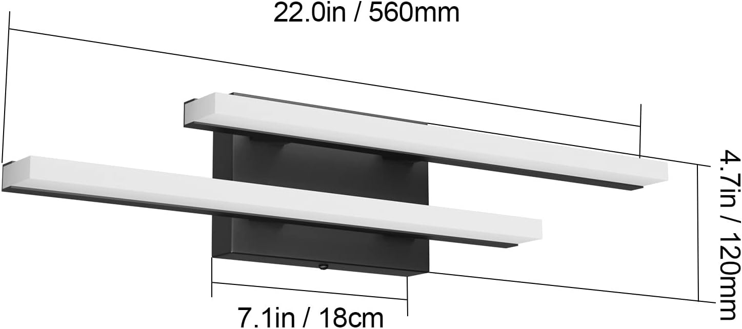 Aipsun 22inch Black Vanity Light LED Bathroom Vanity Lighting Fixtures Modern Bathroom Wall Light Fixtures (White Light 6000K) - 