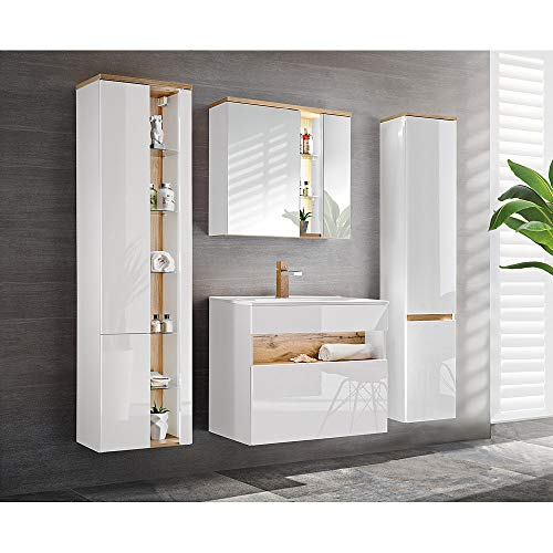 Lomadox Badezimmermöbel Badmöbel Set, 80cm Unterschrank mit Keramik...