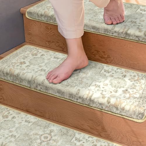Brakki Bullnose Non-Slip Stair Treads for Wooden Steps, Carpet Stair Treads for Indoor Runner, Pet Friendly Soft Stair Rugs, Edging Stair Protectors Reusable, Washable, 30"x9.5"x1.5" 7pcs, Grey by Brakki - Image 2