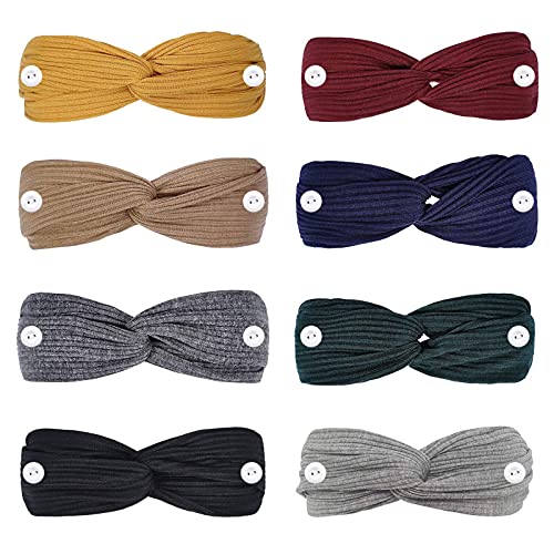 Huachi Headbands With Buttons For Mask For Nurses Non Slip Elastic Hair Bands For Women Nurse Medical Headband Knotted Boho Stretchy Criss Cross Turban Headwrap, 8Pcs #TOP1