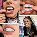GUIXIANKE 6Pcs 18K Gold Plated Grills Teeth Caps for Women Men, Single Grillz Dental Jewelry Kit Iced Out Hip Hop Fake Teeth for Party, Halloween, Cosplay (Silver)