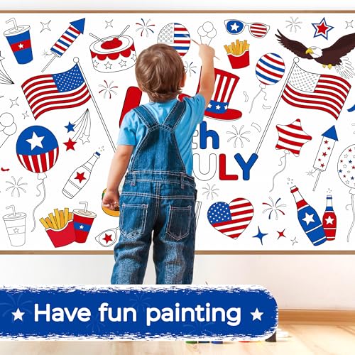 Image of Childom 1 Pack Fourth of July Coloring Tablecloth for Kids,4th of July Crafts for Kids 30 inchx72 inch Giant Coloring Poster Table Cloth,Large Paper Poster Crafts Party Activities,4th of July Paper Tablecloth