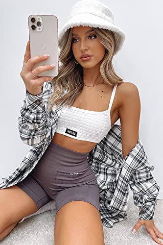 Image of CHYRII Womens Button Down Flannel Shirts Long Sleeve Plaid Shackets Business Casual Blouse Top