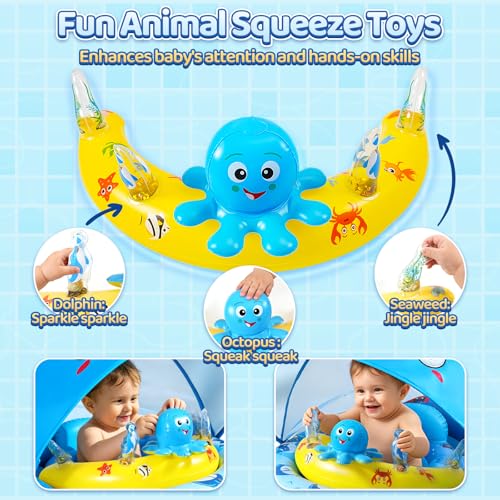 Schwimmring Baby, Baby Schwimmring ab 6-36 Monate mit Sonnendach, Schwimmreifen Baby Verstellbarer Sicherheitssitz, UPF50+ Baby Schwimmring mit Sonnendach, Schwimmhilfe Kinder 1-3 Jahre