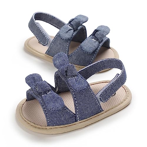 Infant Girls Summer Open Toe Denim Sandals Bowknot Flat Bottom Lightweight Breathable Sandals Casual Shoes3