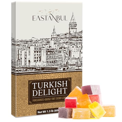 Eastanbul Turkish Delight 600g Turkish Delights Candy 4 Flavors Pomegranate Orange Tart Cherry Lemon International Candy Lokum Plain Gluten Free Vegan Gift
