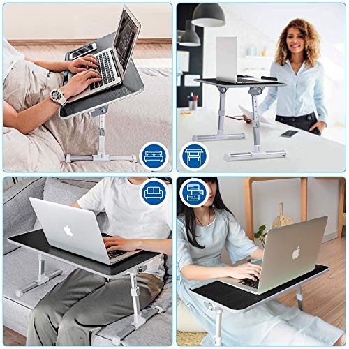 Laptop Desk for Bed with Cooling Fan, Boxeroo 20.5”x11.8” Adjustable Notebook Bed Stand, Portable Standing Table with Foldable Legs, Foldable Lap BookTable for Sofa Couch Floor, Trays for Eating - Thumbnail 7