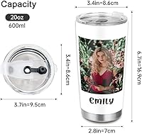 Vista 4 de YESCUSTOM Vasos personalizados de acero inoxidable con fotos de varios colores, 20 onzas con tapas, texto personalizado, doble pared aislada al