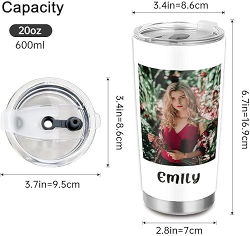 Miniatura 4 de YESCUSTOM Vasos personalizados de acero inoxidable con fotos de varios colores, 20 onzas con tapas, texto personalizado, doble pared aislada al