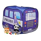 Relaxdays Pop up Spielzelt Polizei, Bällebad Zelt für Kinder, Kinderzelt Polizeiauto, HxBxT: 82,5 x 65,5 x 90,5 cm, blau