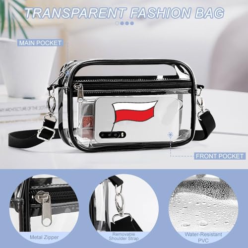 Poland Polska Flag Clear Stadium Bag Clear Mini Messenger Bags with 2 Compartments Crossbody Bag4