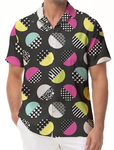 KYKU 80s Button Up Shirts for Men 90s Graphic Tees Hippie Shirt Beach Clothing, Large