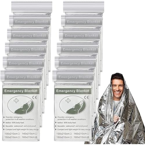 Emergency Blanket,Emergency Foil Blanket– 83″ x 63″ (210 x 160 cm) Survival Reflective Thermal Blanket Perfect for Outdoors, Hiking, Survival, Marathons or First Aid, Emergency Supplies (12PCS)