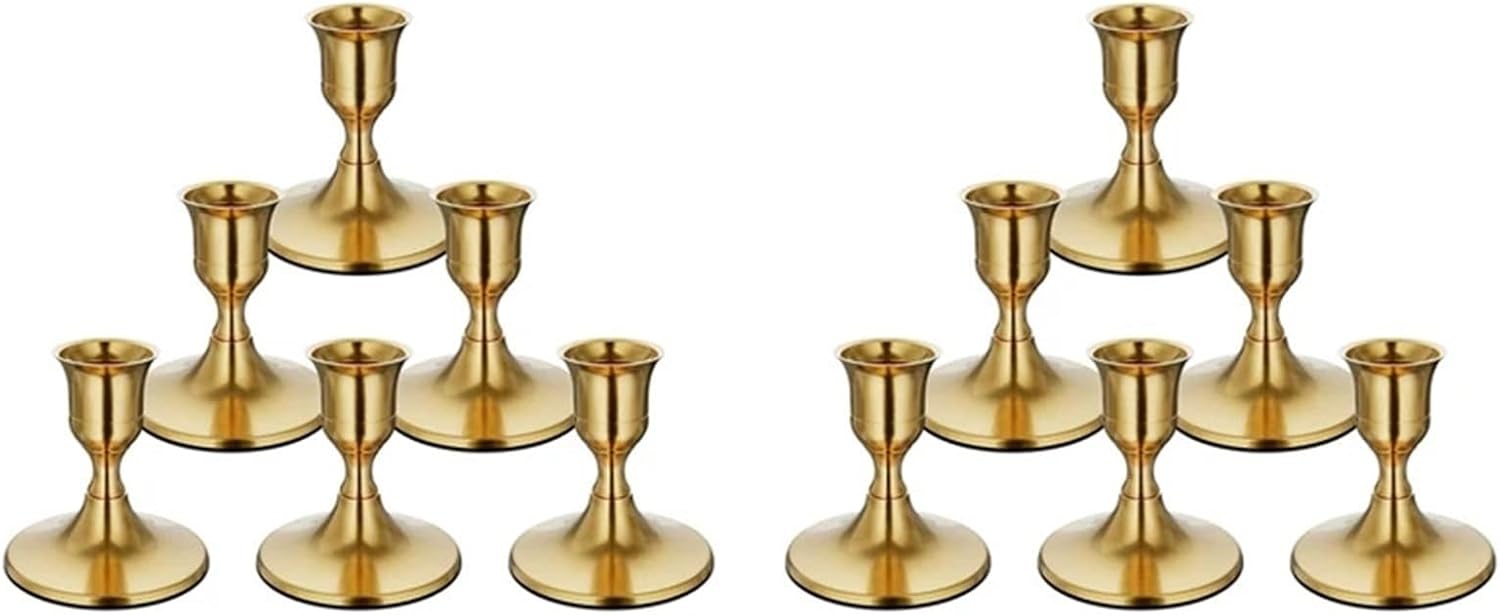 Candle Holder 12Pcs Brass Gold Taper Candle Holders Vintage Metal Candlestick Holders