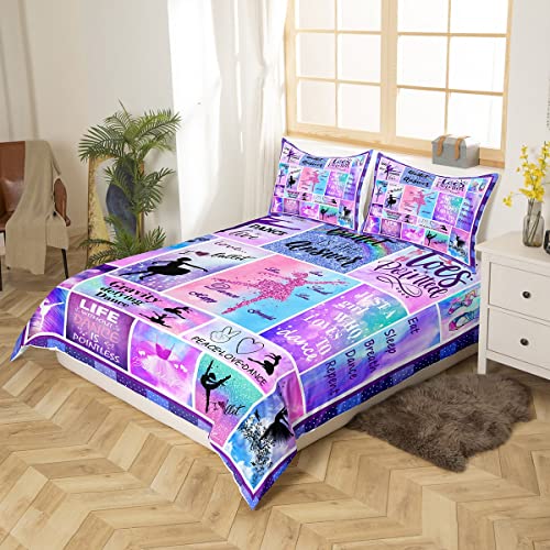 Ballet Girls Bedding Full Ballet Lovers Duvet Cover Blue Purple Gradient Comforter Cover Graceful Ballerina Girly Kids Bedding Set Gymnastics Sports Theme Geometric Patchwork Modern Trendy Bedding #TOP2