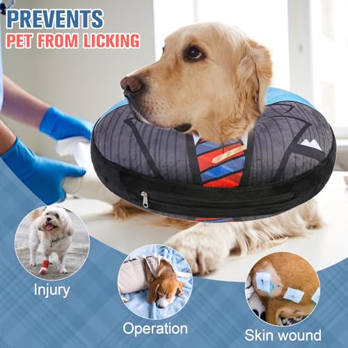 Image of BEAUTYZOO Dog Cone Alternative After Surgery for Large Medium Small Dogs, Soft Inflatable Cone Collar for Dogs Cats, Pet Neck Donut E Collar Dog Recovery Collars to Stop Licking, Black Suit, S