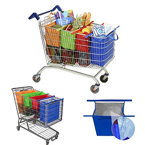 El Mejor Listado de Cubos para usar con bolsas de la compra - 5 favoritos. 44 Juego de 4 bolsitas para carro de la compra Supermarket con aislamiento ecológico, plegables, reutilizables, Multicolor