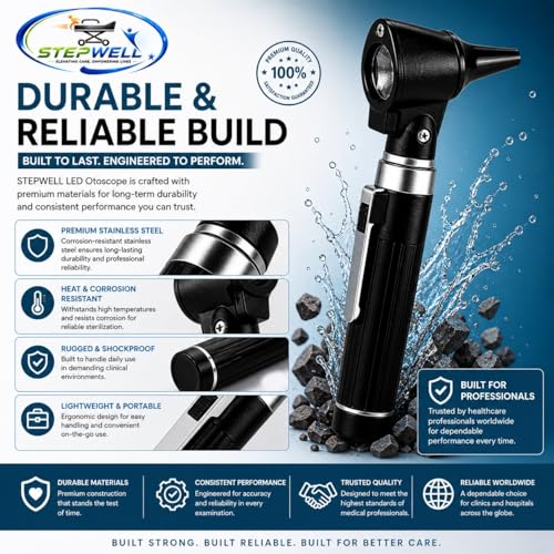 Image of STEPWELL LED Otoscope (White Light) Pocket Scope, with Battery Handle (Black)
