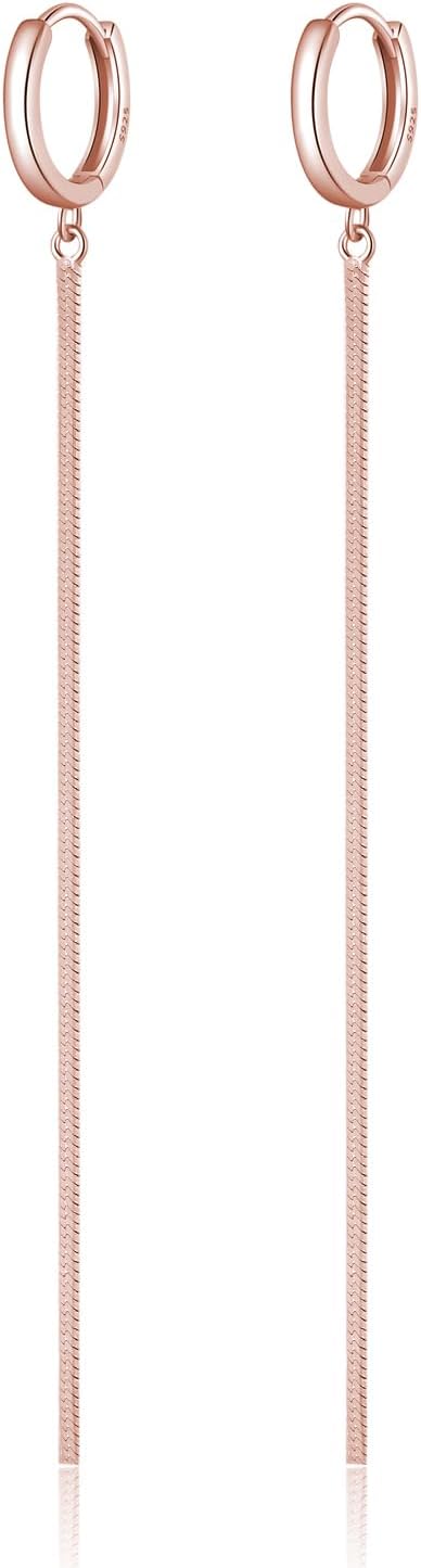 SLUYNZ Solid 925 Sterling Silver Shiny Dangle Earrings Chain for Women Teens Long Dangle Earrings Tassel Chain