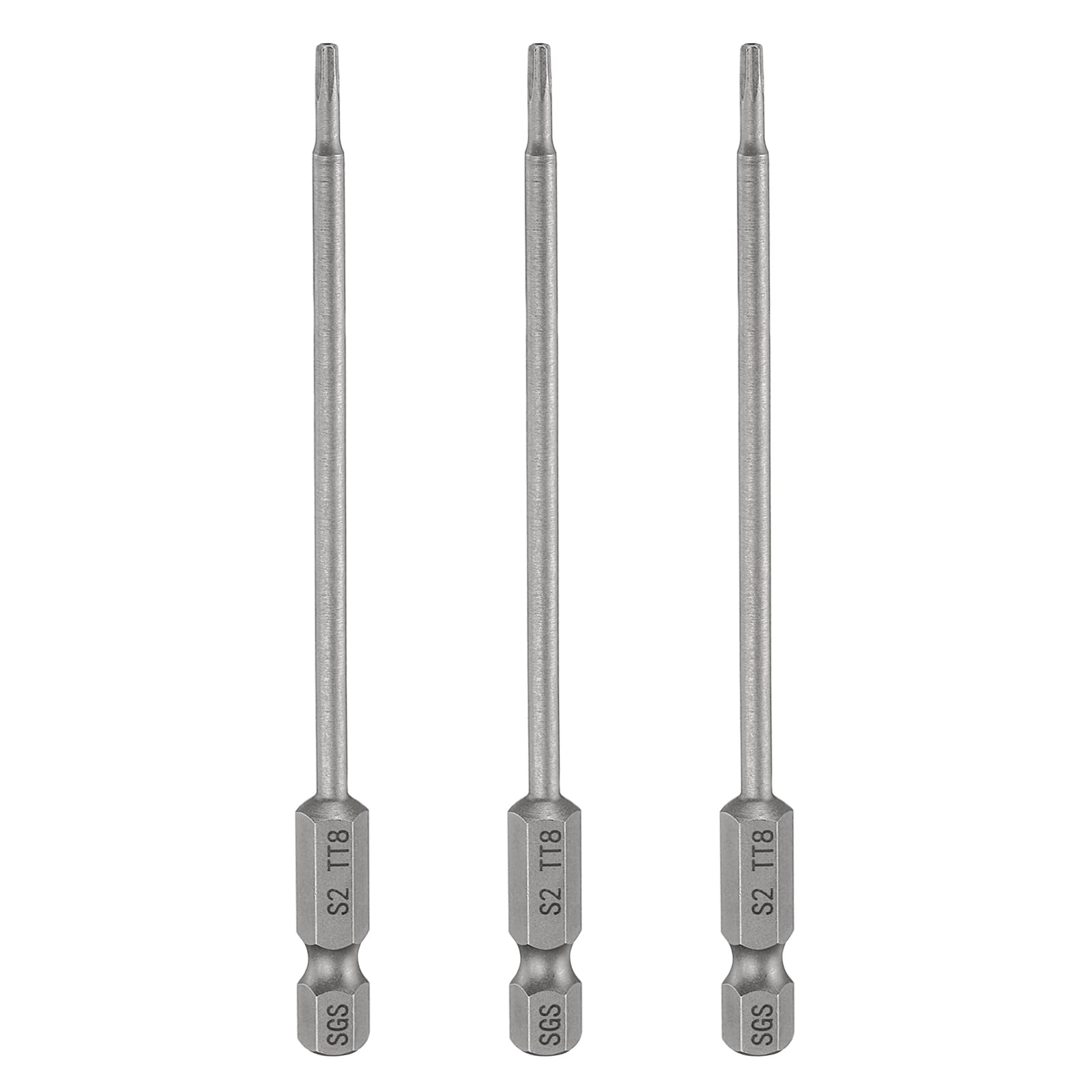 sourcing map 3pcs TT8 Security Torx Head Screwdriver Bit 4" (100mm) Long 1/4" Hex Shank Magnetic Tamper Proof 6 Point Star Screw Driver Drill Bits S2 Steel Hole Tip Industrial Power Tools