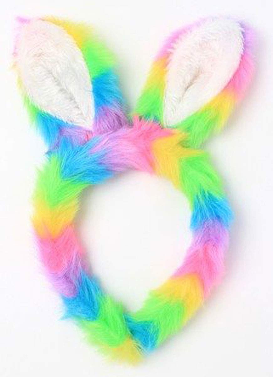 labreeze Bunny Rabbit Ears Rainbow Faux Fur Fabric Aliceband Easter Party Fancy Dress