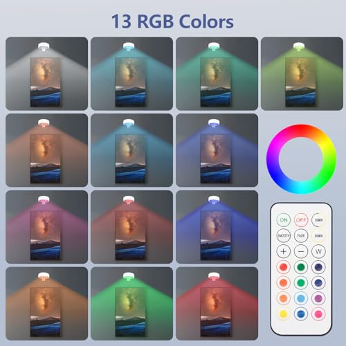 Image of Picture Lights for Wall, 2000mAh Rechargeable Battery Magnetic Poster Lights with 2 Color Modes&13 RGB, Dimmable Timer Painting Light, Wall Decor Light for Art Display and Picture