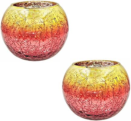 MISNODE 2 Pack Votive Glass Candle Holders, Gradient Colorful Tea Light Holder Mosaic Glass Tealight Candle Bowl, Scented Candle Stand for Wedding Centerpieces Party Home Table Decor (Orange)